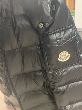 Moncler Black Jacket with Red Trim and White Logo Patch